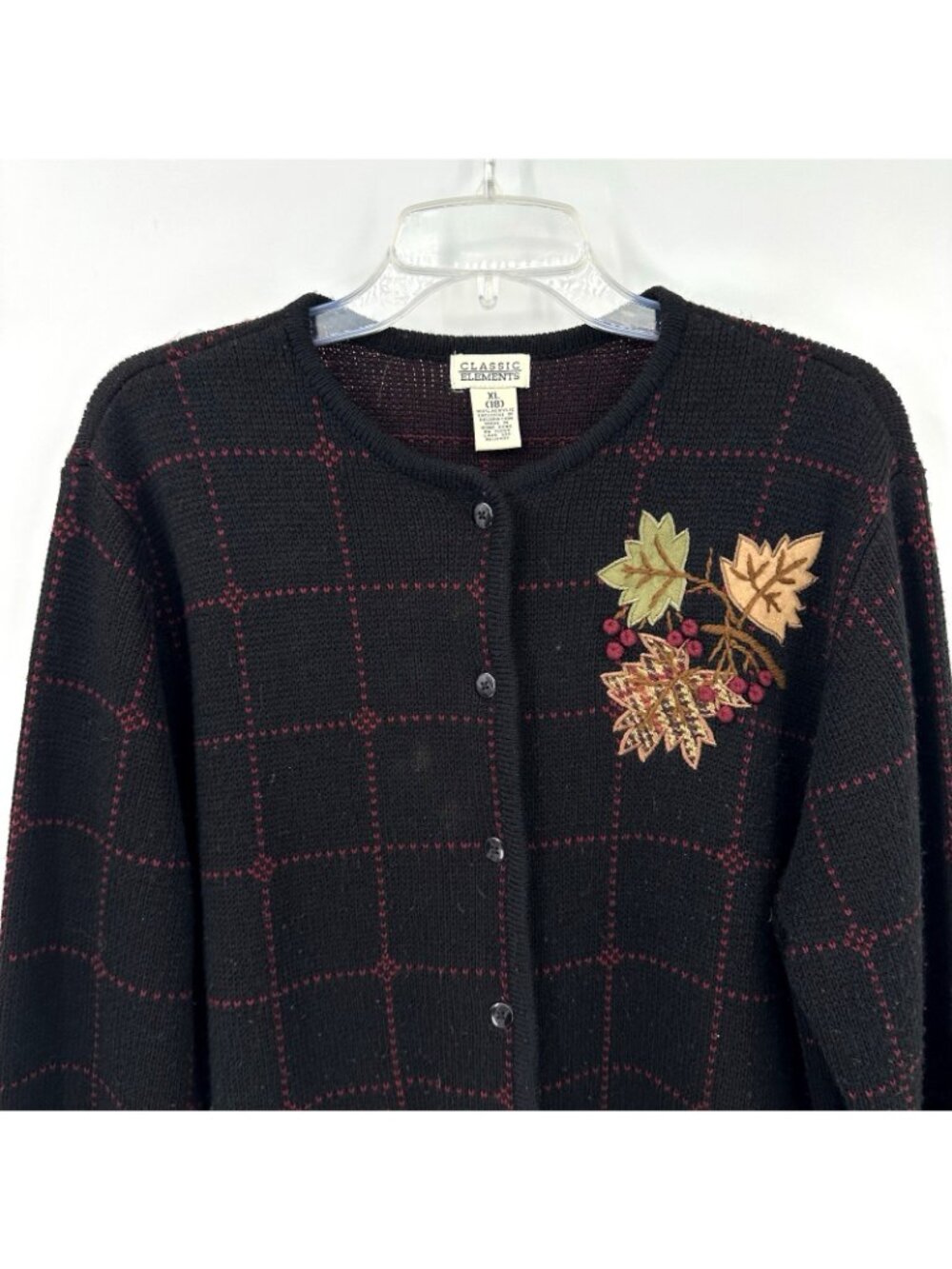 vintage FALL AUTUMN CARDIGAN SWEATER leaves embroidered XL knit cozy boho - Picture 3 of 10